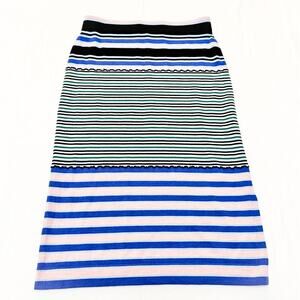 Marni x Uniqlo Blue Striped Patterned Pencil Midi Skirt Side Slit Size Medium